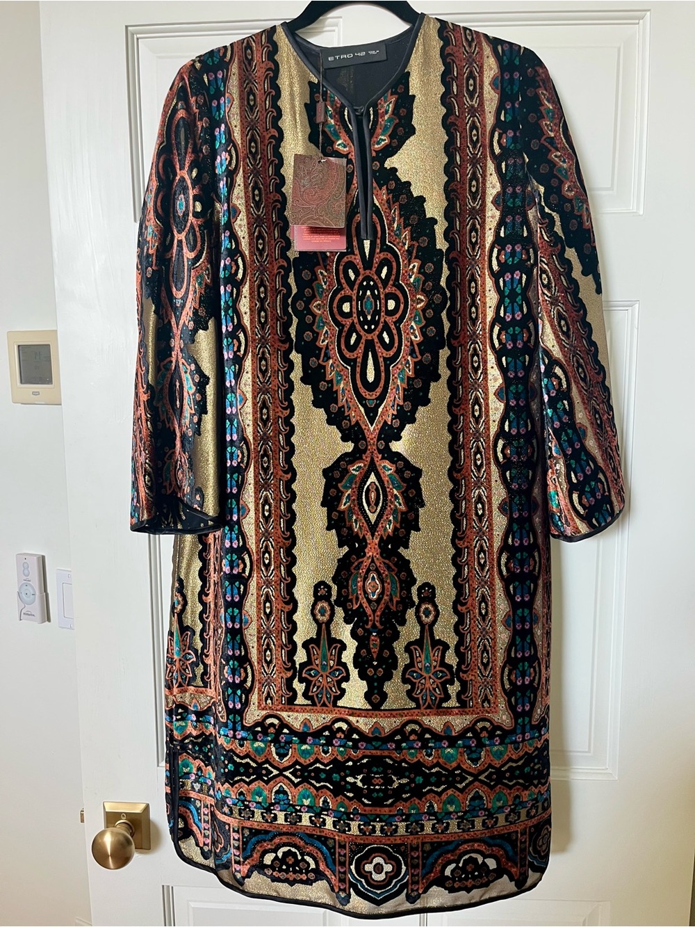 NWT Luxury Italian ETRO Milano Metallic Devote Velvet Shift Dress Sz 42/US 6